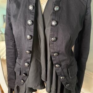 Free people Smoky Black double  Buttoned Women's Jacket with crepe ruffles open